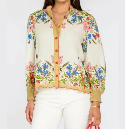 Elizabeth James The Label Emily Balloon Sleeves Top In Butterfly Garden In Multi