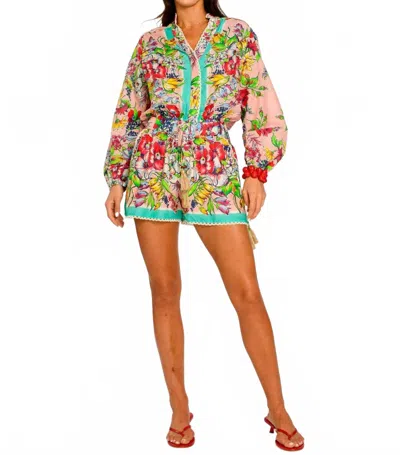 Elizabeth James The Label Emmett Balloon Sleeves Top In Vintage Scarf In Multi