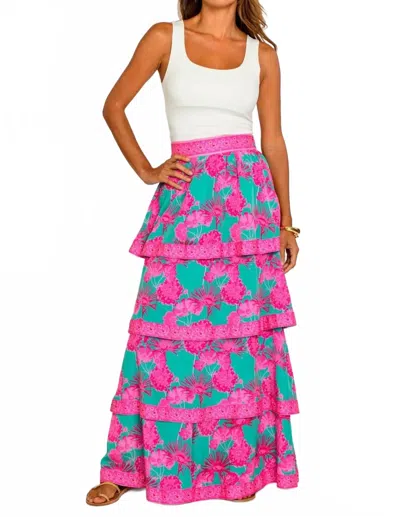 Elizabeth James The Label Eva Skirt In Plum Flower Teal In Multi