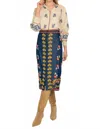 Elizabeth James The Label Frannie Embroidered Midi Skirt In Denim In Multi