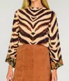 Elizabeth James The Label Gia Bell Sleeves Top In Zebra In Brown