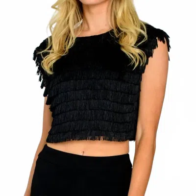 Elizabeth James The Label Jackie Cropped Top In Black Fringe In Multi