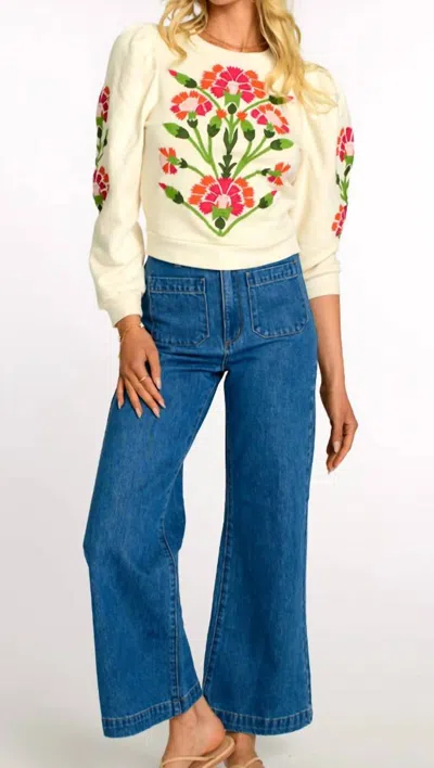 Elizabeth James The Label Jasmine Top In Flower Ivory