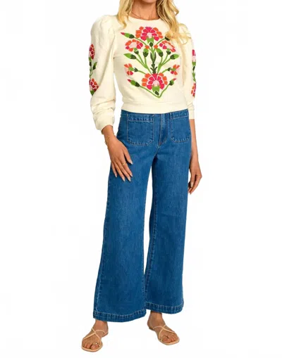Elizabeth James The Label Jasmine Top In Indian Flower Ivory In Blue