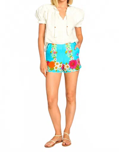 Elizabeth James The Label Josie Shorts In Wildflower Aqua In White