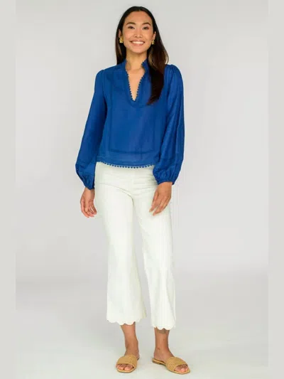 Elizabeth James The Label Katie Balloon Sleeves Top In Navy In Blue