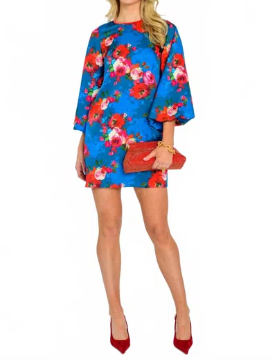 Elizabeth James The Label London Mini Dress In Holiday Chintz Teal In Multi