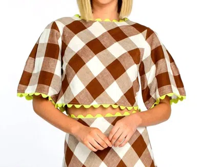 Elizabeth James The Label Paloma Top In Brown Gingham In Multi