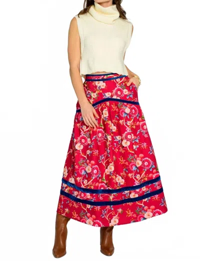 Elizabeth James The Label Phoebe Floral Skirt In Chinoiserie Scarlett In Multi