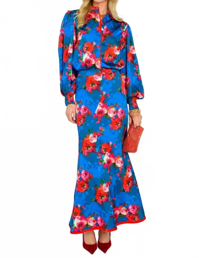 Elizabeth James The Label Serena Maxi Skirt In Holiday Chintz Teal In Blue