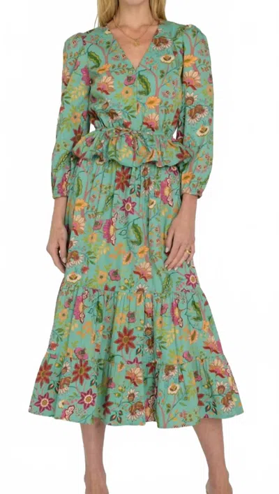 Elizabeth James The Label Sloane Top In Exotic Flower Aquamarine
