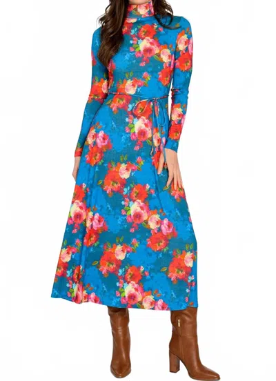 Elizabeth James The Label Stevie Long Sleeve Dress In Holiday Chintz Teal In Blue