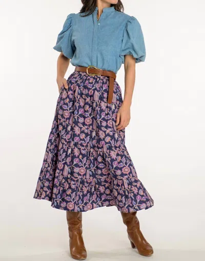Elizabeth James The Label Surrey Skirt In Navy Cactus Floral In Multi