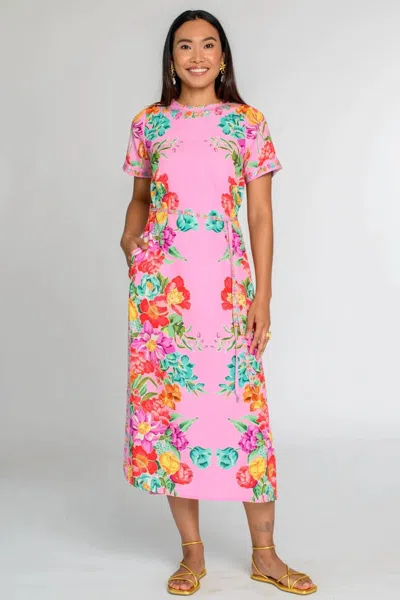 Elizabeth James The Label Tess Midi Dress In Tulip Tapestry In Pink