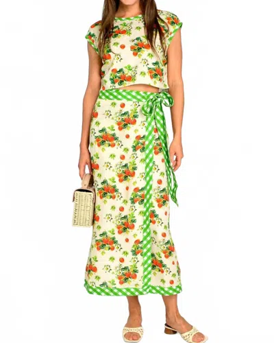 Elizabeth James The Label Winnifred Midi Skirt In Strawberry Garden In Green