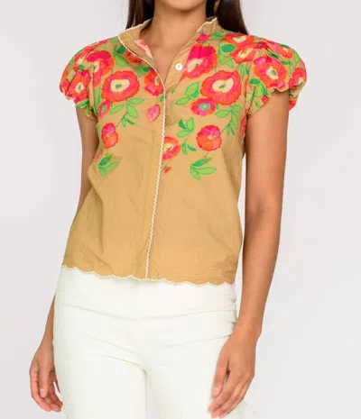 Elizabeth James The Label Women's Short Sleeve Emily Top In Poppy Patch Iced Coffee In Multi