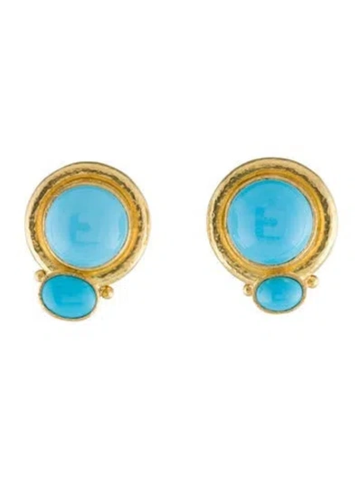 Pre-owned Elizabeth Locke 18k 16.76ctw Turquoise Convertible Earclip Earrings In Multi