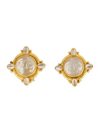 Pre-owned Elizabeth Locke 18k 1.76ctw Moonstone & Venetian Glass Intaglio Convertible Clip-on Earrings In Multi