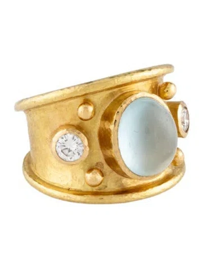 Pre-owned Elizabeth Locke 18k 3.37ct Cat's Eye Aquamarine & Diamond Band In Multi