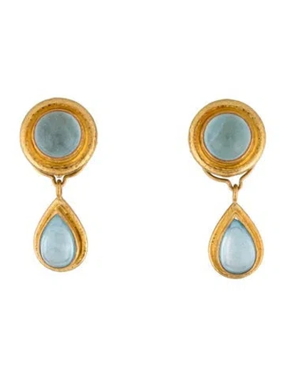 Pre-owned Elizabeth Locke 18k Aquamarine Drop Earrings In Multi