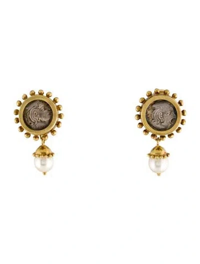 Pre-owned Elizabeth Locke 18k Coin And Pearl Drop Earring In Multi