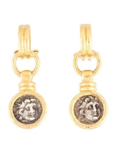Pre-owned Elizabeth Locke 18k Coin Drop Earrings In Silver