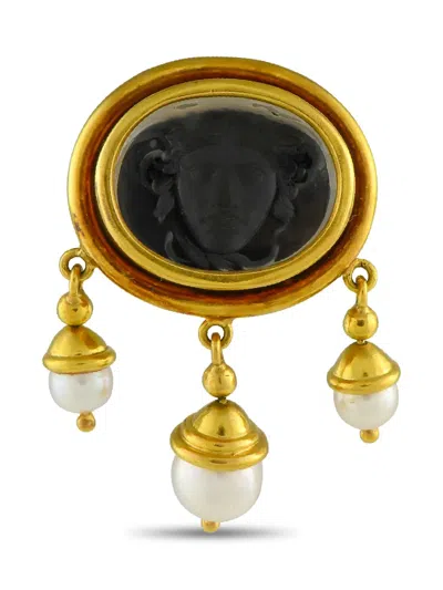 Pre-owned Elizabeth Locke 18k Gold Medusa Pearl Brooch