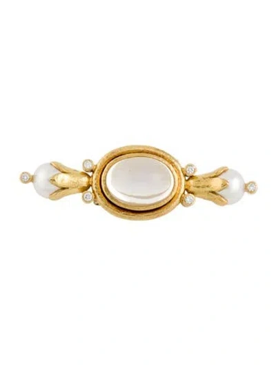 Pre-owned Elizabeth Locke 18k Moonstone, Pearl & Diamond Pin Brooch In Multi
