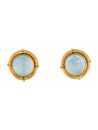 Pre-owned Elizabeth Locke 18k Mother Of Pearl & Venetian Glass Intaglio Earclips In Multicolor