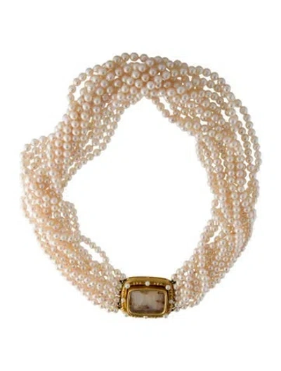 Pre-owned Elizabeth Locke 18k Mother Of Pearl Doublet & Pearl Multistrand Necklace, 18", 18"