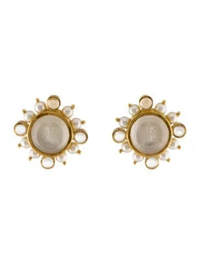 Pre-owned Elizabeth Locke 18k Mother Of Pearl Glass Doublet, Pearl, & Moonstone Clip-on Earrings In Multi