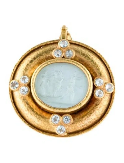 Pre-owned Elizabeth Locke 18k Mother Of Pearl Intaglio & Aquamarine Convertible Brooch Pendant In White