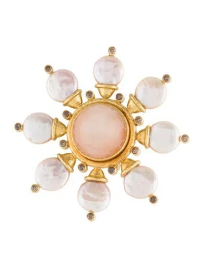 Pre-owned Elizabeth Locke 18k Mother Of Pearl , Moonstone & Diamond Pin Brooch In Multi