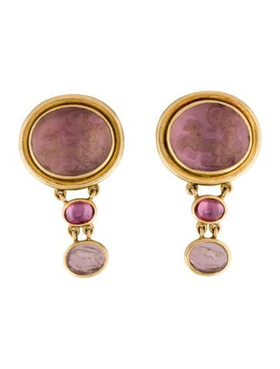 Pre-owned Elizabeth Locke 18k Mother Of Pearl, Rhodolite & Glass Drop Errings In Multicolor