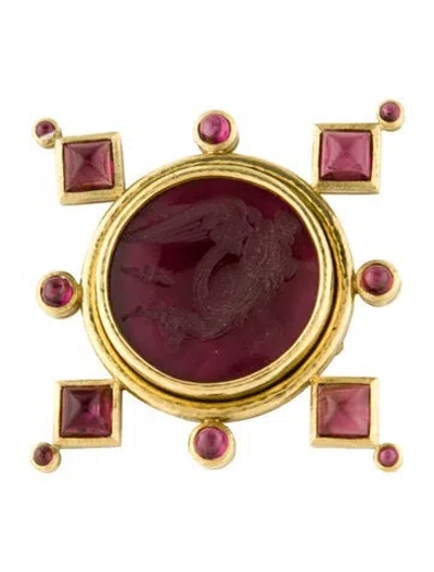Pre-owned Elizabeth Locke 18k Mother Of Pearl, Venetian Glass & Tourmaline Pin In Multi