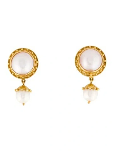 Pre-owned Elizabeth Locke 18k Pearl Drop Earrings In Multi