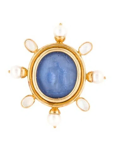 Pre-owned Elizabeth Locke 18k Pearl, Moonstone Labradorite & Venetian Glass Pin In Multi