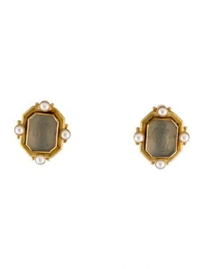 Pre-owned Elizabeth Locke 18k Pearl, Mother Of Pearl & Glass Earclip Earrings In Multi