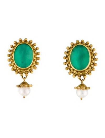 Pre-owned Elizabeth Locke 18k Pearl Venetian Glass Intaglio Drop Earrings In Multi