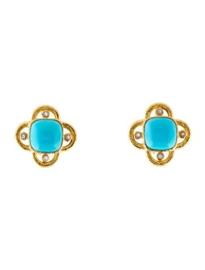 Pre-owned Elizabeth Locke 18k Turquoise & Moonstone Earclip Earrings In Multi
