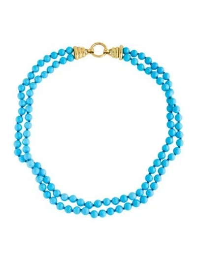 Pre-owned Elizabeth Locke 18k Turquoise Sleeping Beauty Necklace, 18.5" In Multicolor
