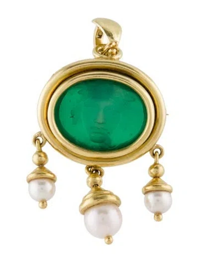Pre-owned Elizabeth Locke 18k Venetian Mother Of Pearl, Glass & Pearl Pendant Brooch In Multi