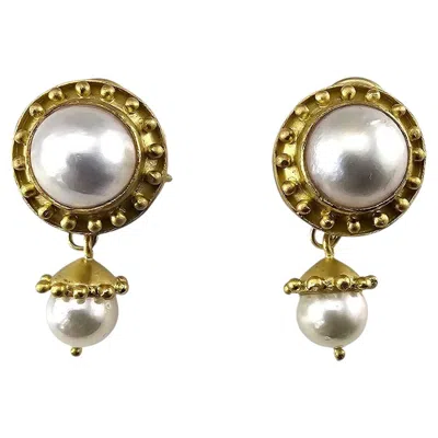 Pre-owned Elizabeth Locke 18k Yellow Gold And Pearl Removable Drop Earrings #24588