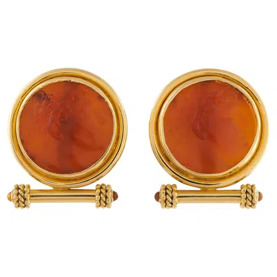 Pre-owned Elizabeth Locke 18k Yellow Gold Venetian Glass Clip-on Earrings El06-042326