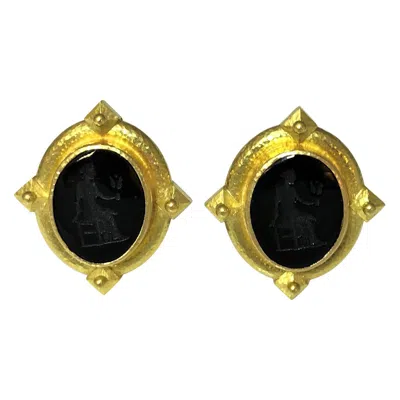 Pre-owned Elizabeth Locke 19 Karat Gold And Black Venetian Glass Intaglio Earrings