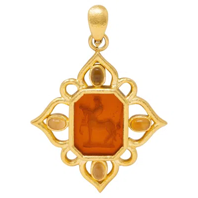 Pre-owned Elizabeth Locke 1990's Citrine 18k Yellow Gold Vintage Mythical Intaglio Pendant