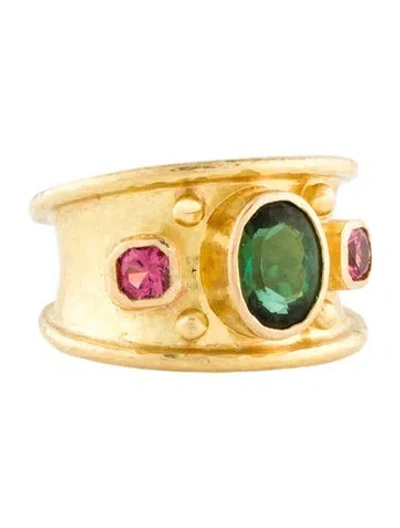 Pre-owned Elizabeth Locke 19k 1.40ct Tourmaline & Spinel Tapered Cigar Ring In Multi
