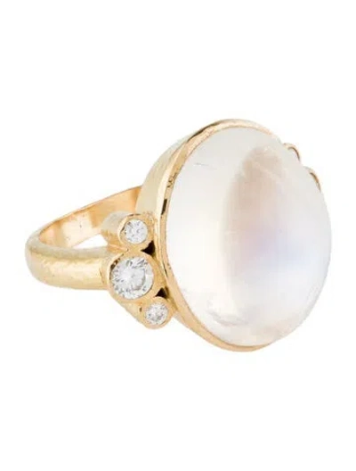 Pre-owned Elizabeth Locke 19k 17.13ctw Moonstone & Diamond Vertical Ring In Multi