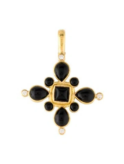 Pre-owned Elizabeth Locke 19k 7.67ctw Onyx, Glass & Diamond Pendant In Black