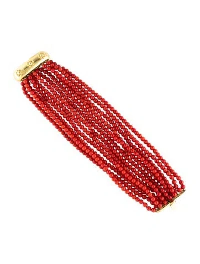 Pre-owned Elizabeth Locke 19k Coral Multi-strand Bead Bracelet In Multicolor